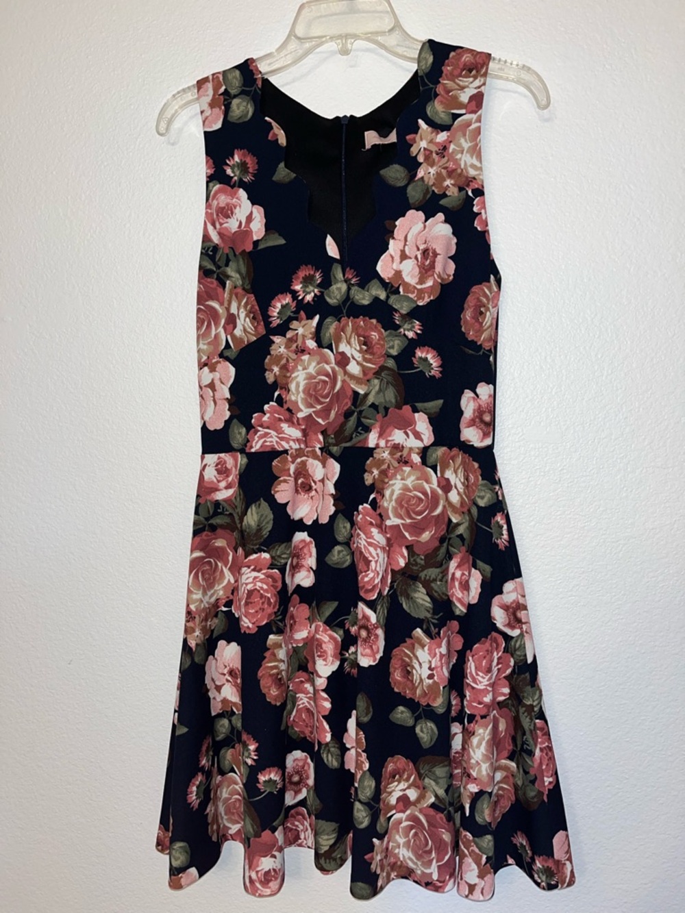 love...ady Navy Floral Fit-and-Flare Dress with Pink Roses
